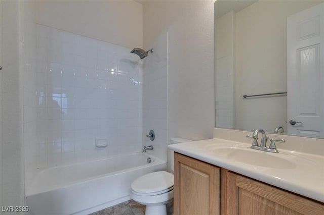 full bath with shower / bath combination, vanity, and toilet