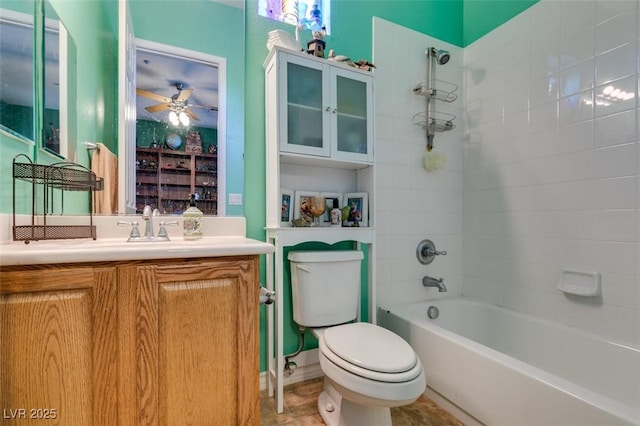 full bath featuring shower / washtub combination, vanity, and toilet