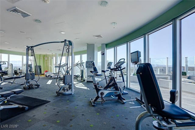 gym featuring visible vents and carpet flooring