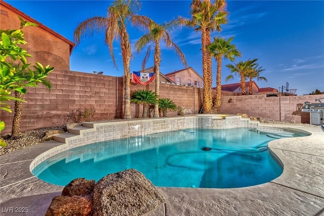 view of swimming pool featuring a fenced in pool and a fenced backyard