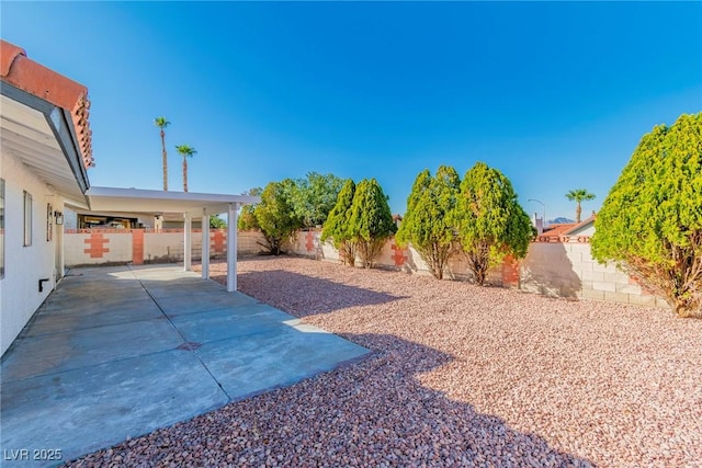 view of yard with a patio area and a fenced backyard