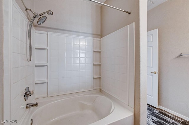 full bathroom with shower / bath combination and wood finished floors