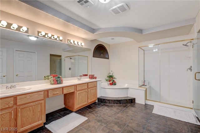 full bathroom featuring a sink, visible vents, and a shower stall