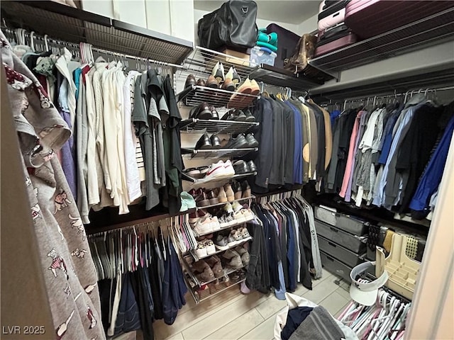 walk in closet featuring wood finished floors