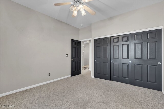 3047 Whispering Crest Dr, Henderson, NV 89052 - unfurnished bedroom with carpet floors, baseboards, a closet, and a ceiling fan
