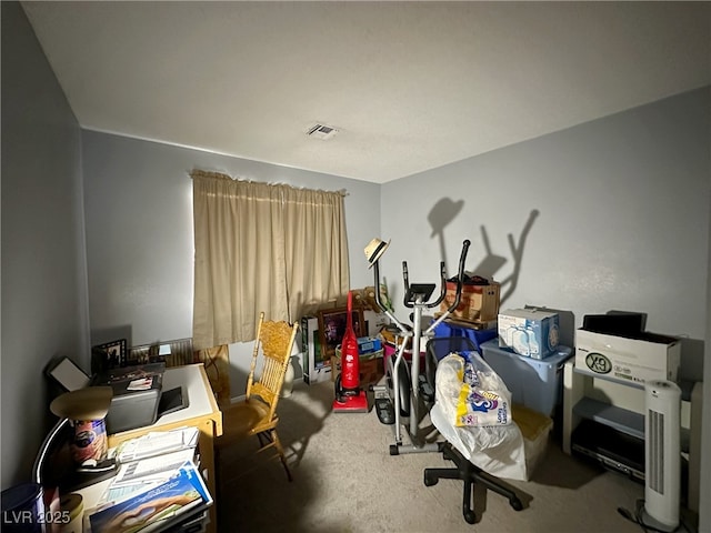 interior space with carpet floors and visible vents