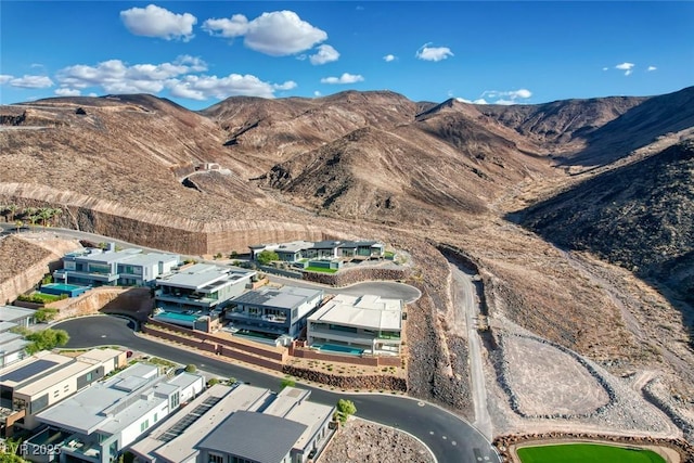 aerial view featuring a residential view and a mountain view