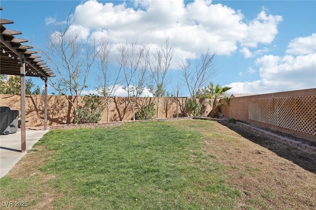 view of yard with a fenced backyard