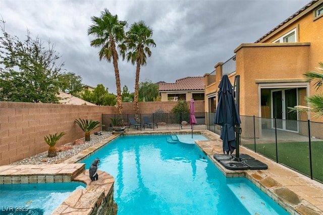 view of pool with a fenced backyard and a fenced in pool