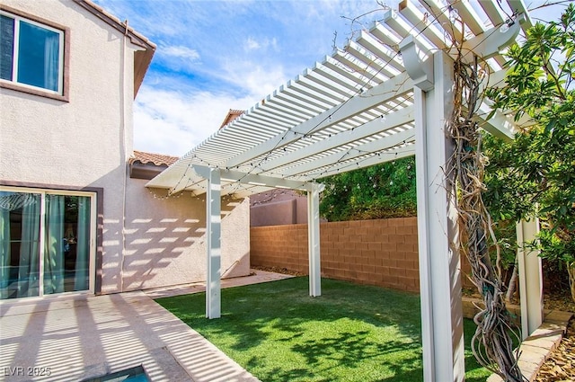 view of patio with fence and a pergola