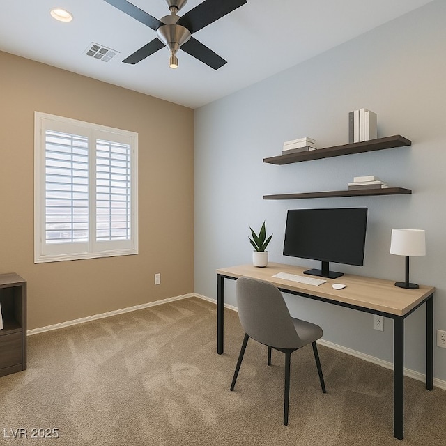 7567 Wingspread St, North Las Vegas, NV 89084 - home office featuring ceiling fan, carpet floors, baseboards, and recessed lighting