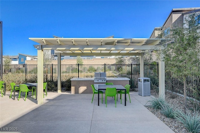 view of patio with fence and a pergola