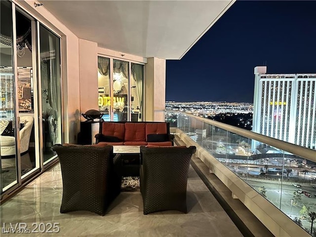 view of balcony at night