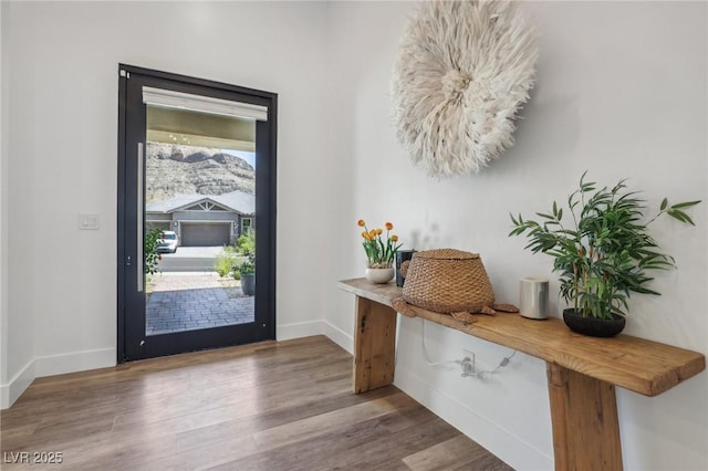 entryway featuring baseboards and wood finished floors