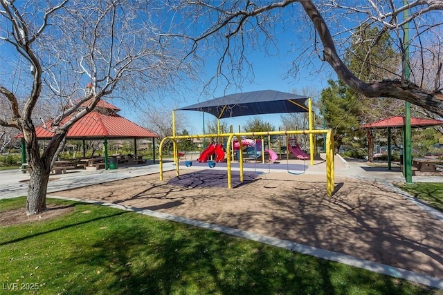 community play area with a gazebo