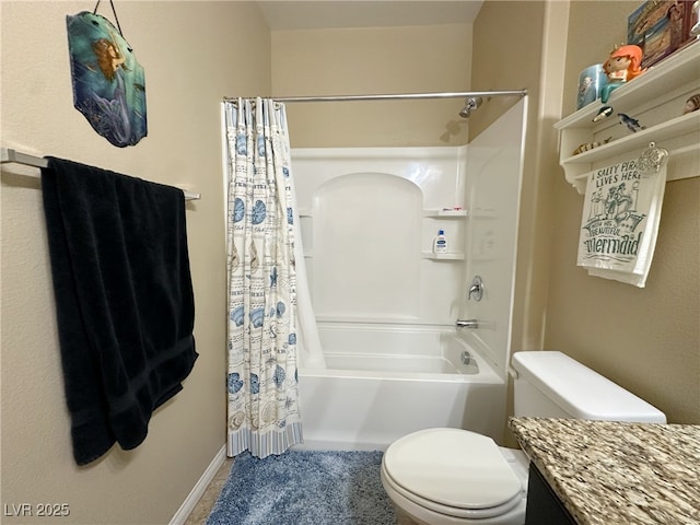 full bathroom featuring toilet, shower / tub combo, and tile patterned floors