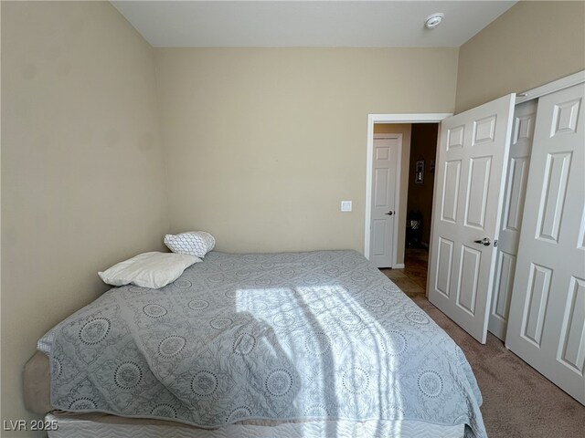 bedroom with lofted ceiling and carpet flooring