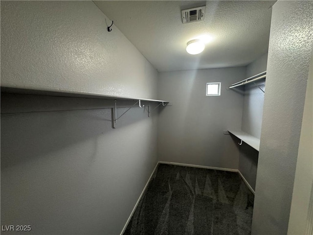 walk in closet with visible vents and carpet