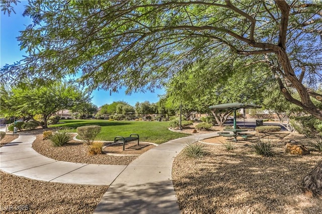 view of property's community with a lawn
