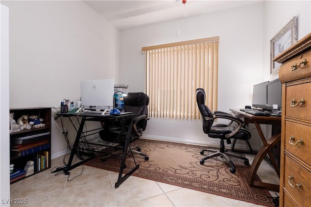 tiled home office with baseboards