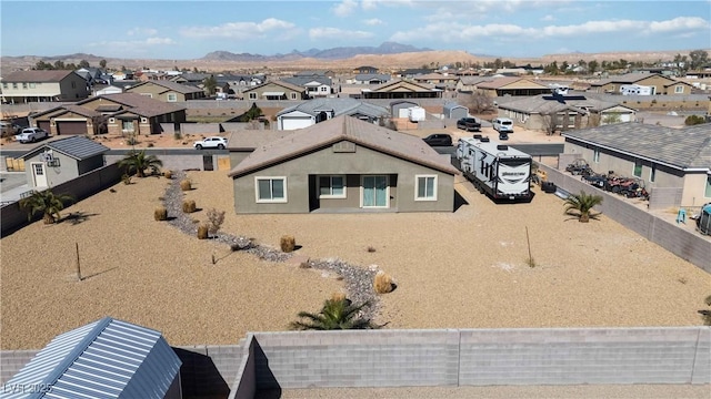 aerial view featuring a residential view and a mountain view