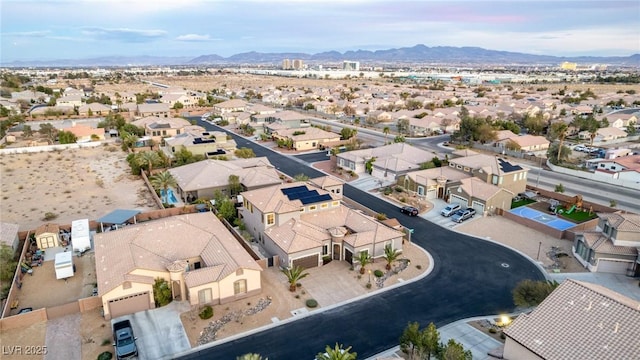 aerial view featuring a residential view and a mountain view