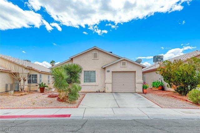 view of front of property with an attached garage, concrete driveway, and stucco siding