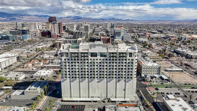 bird's eye view with a view of city and a mountain view