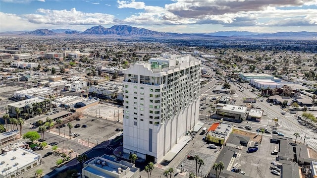 drone / aerial view featuring a mountain view