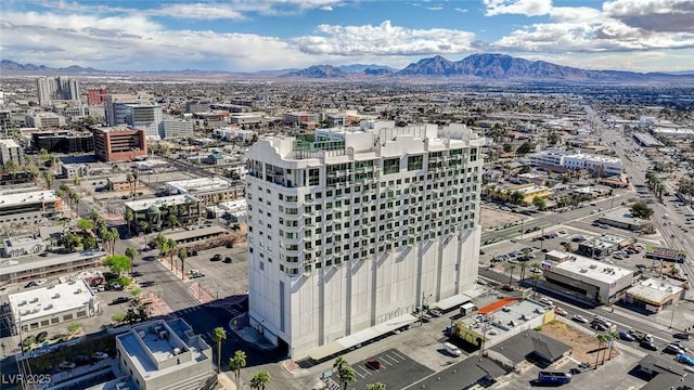 aerial view featuring a city view and a mountain view