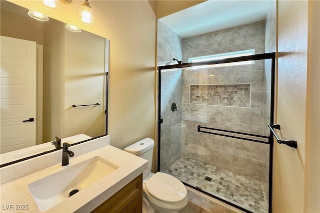 3080 S Prairie Ave, Pahrump, NV 89048 - bathroom featuring a shower stall, toilet, and vanity