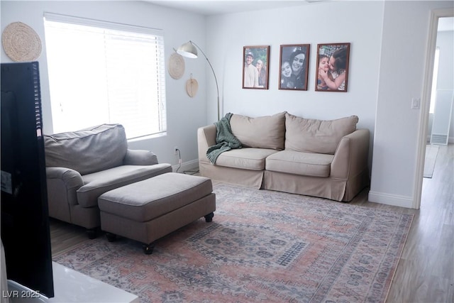 living room featuring baseboards and wood finished floors