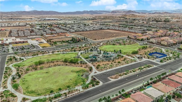 birds eye view of property featuring a residential view and a mountain view