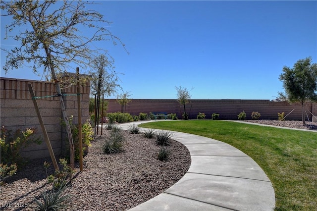 view of yard featuring a fenced backyard