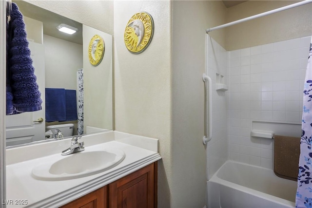 full bathroom featuring vanity, toilet, and shower / bath combo with shower curtain