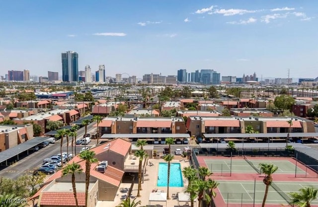 drone / aerial view with a city view