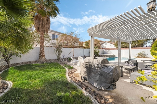 exterior space with a patio area, a fenced in pool, a pergola, and a fenced backyard