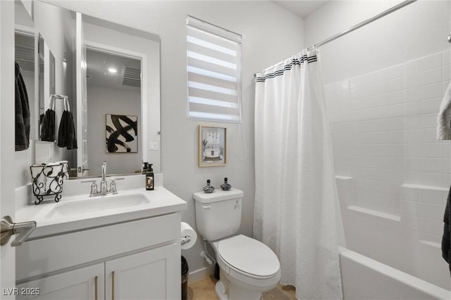 full bathroom featuring vanity, toilet, and shower / bath combo with shower curtain