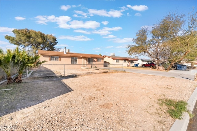 view of front facade featuring a fenced front yard and stucco siding