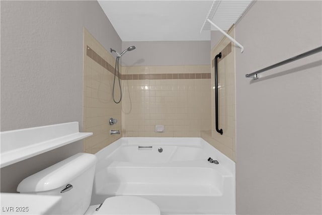 full bathroom with toilet and bathing tub / shower combination