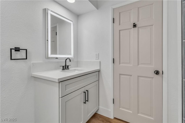 bathroom featuring wood finished floors and vanity