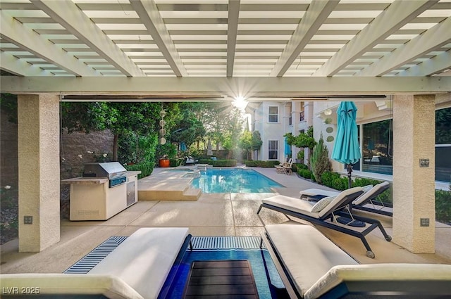 3863 Glasgow Green Dr, Las Vegas, NV 89141 - pool with a pergola, grilling area, a patio, and an outdoor kitchen
