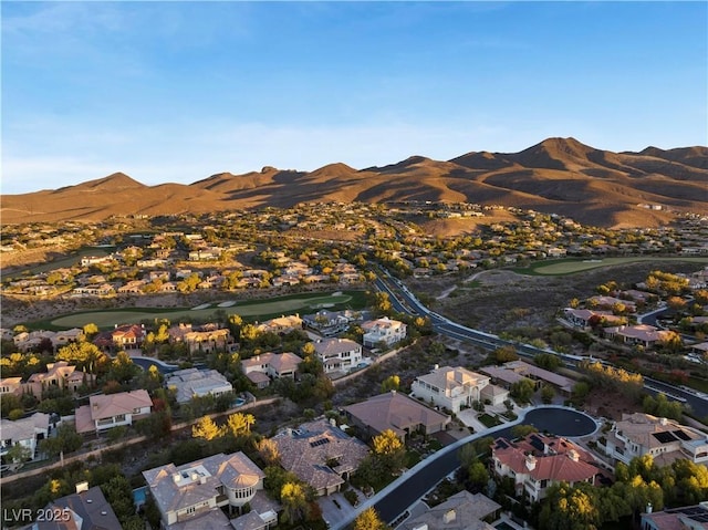 aerial view featuring a residential view and a mountain view