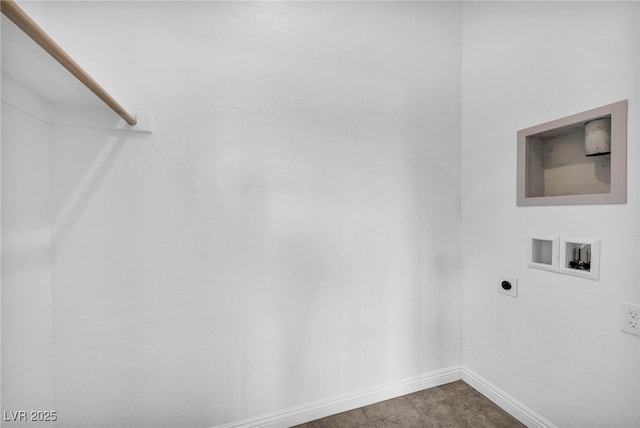 clothes washing area with baseboards, laundry area, washer hookup, and hookup for an electric dryer