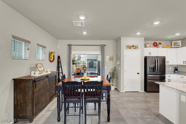 dining room featuring recessed lighting, visible vents, and light tile patterned flooring