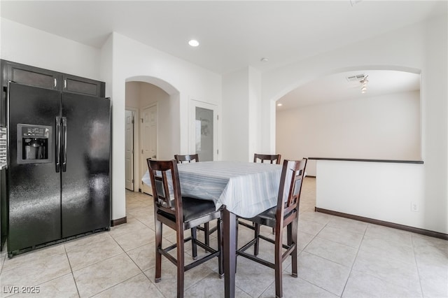 dining room with recessed lighting, visible vents, baseboards, and light tile patterned floors