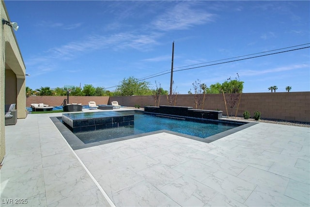 view of pool featuring a patio area, a fenced backyard, and a fenced in pool