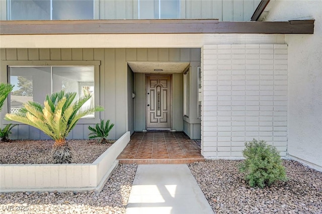 entrance to property with board and batten siding