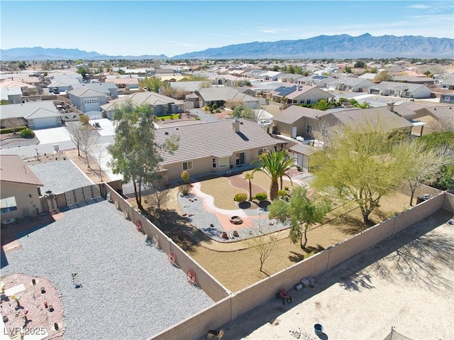 aerial view featuring a residential view and a mountain view