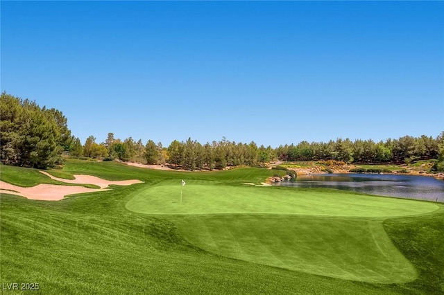 view of property's community featuring view of golf course and a water view